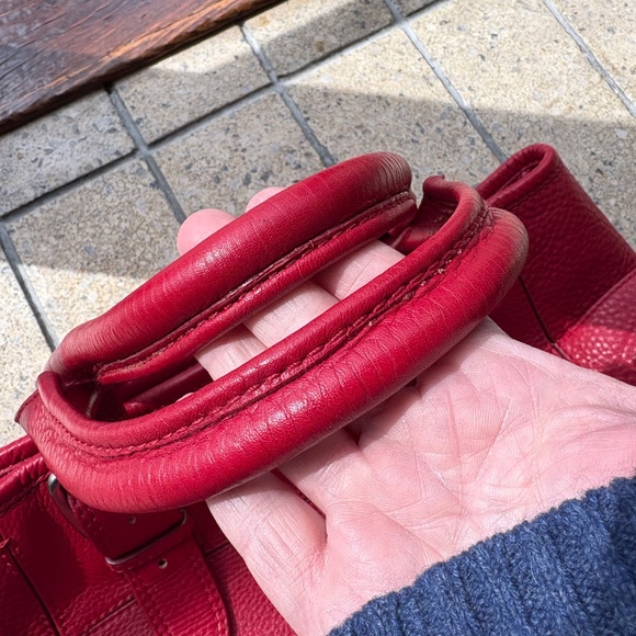 Cole Haan RED pebbled leather handbag w/silver polished hardware - Picture 3 of 13